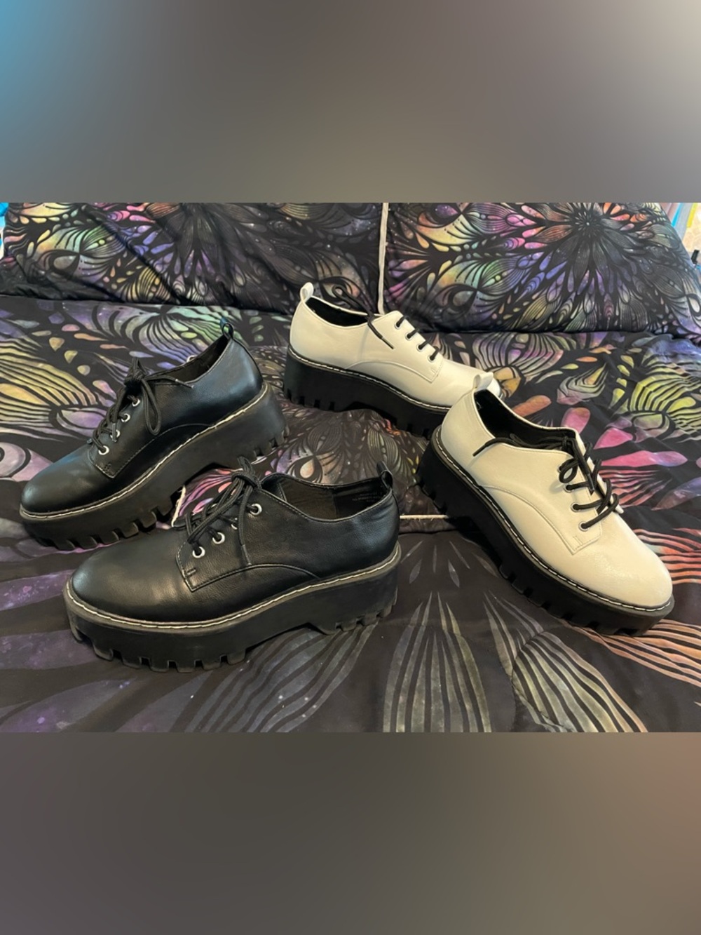 Women’s Bamboo brand Chunky Platform Lace-Up Oxford Shoes lot Black & White Sz 7